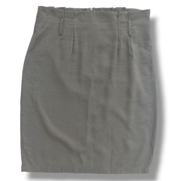 Alex Marie Paper Bag Waist Pencil Skirt-Size 16-Olive Green-Unlined-Belt Loops - Picture 1 of 9